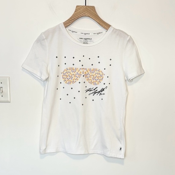 Karl Lagerfeld flower sunglasses tee , sz XS - Picture 2 of 9